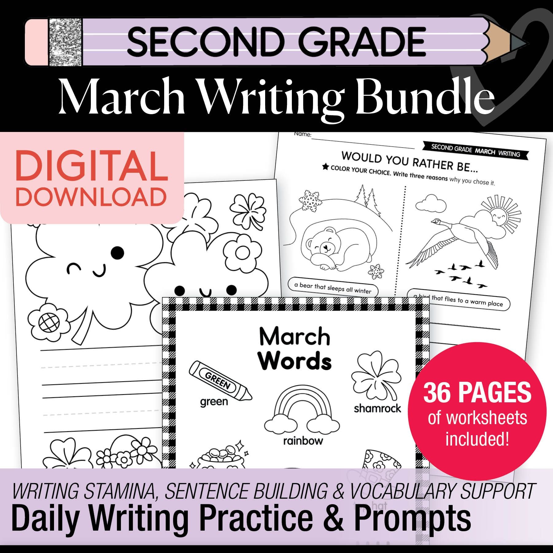 Printable Second Grade March Writing Bundle