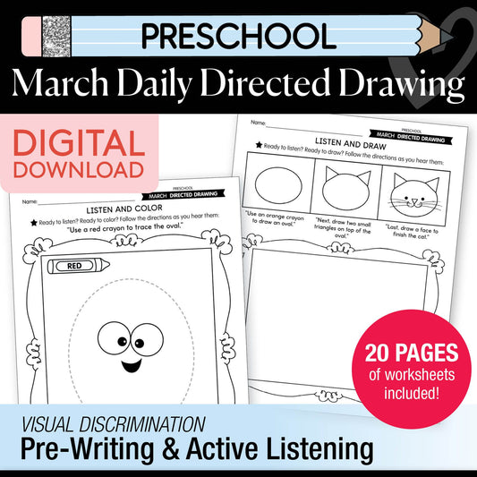 Printable Preschool March Directed Drawing Worksheets