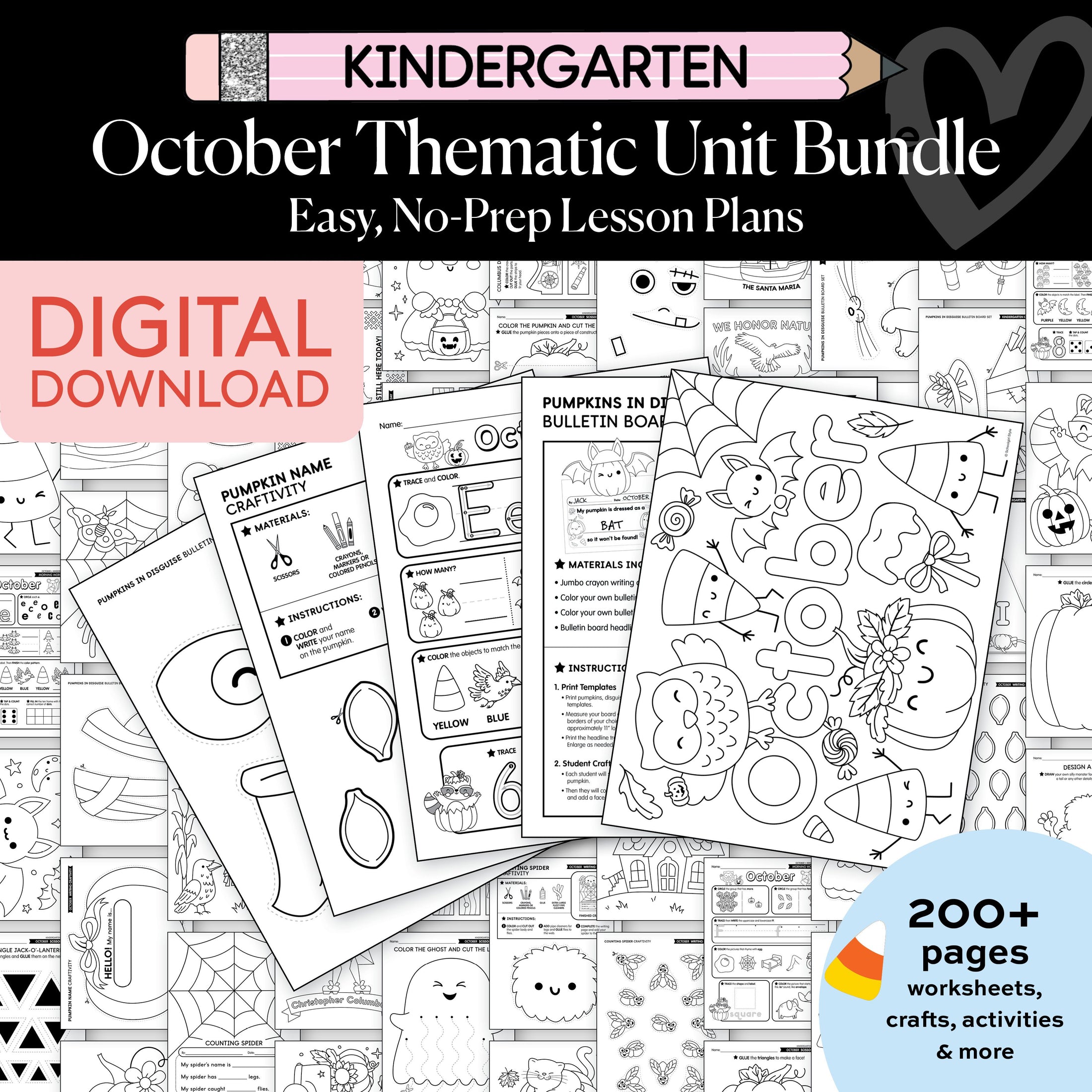 Printable Kindergarten October Thematic Unit Bundle