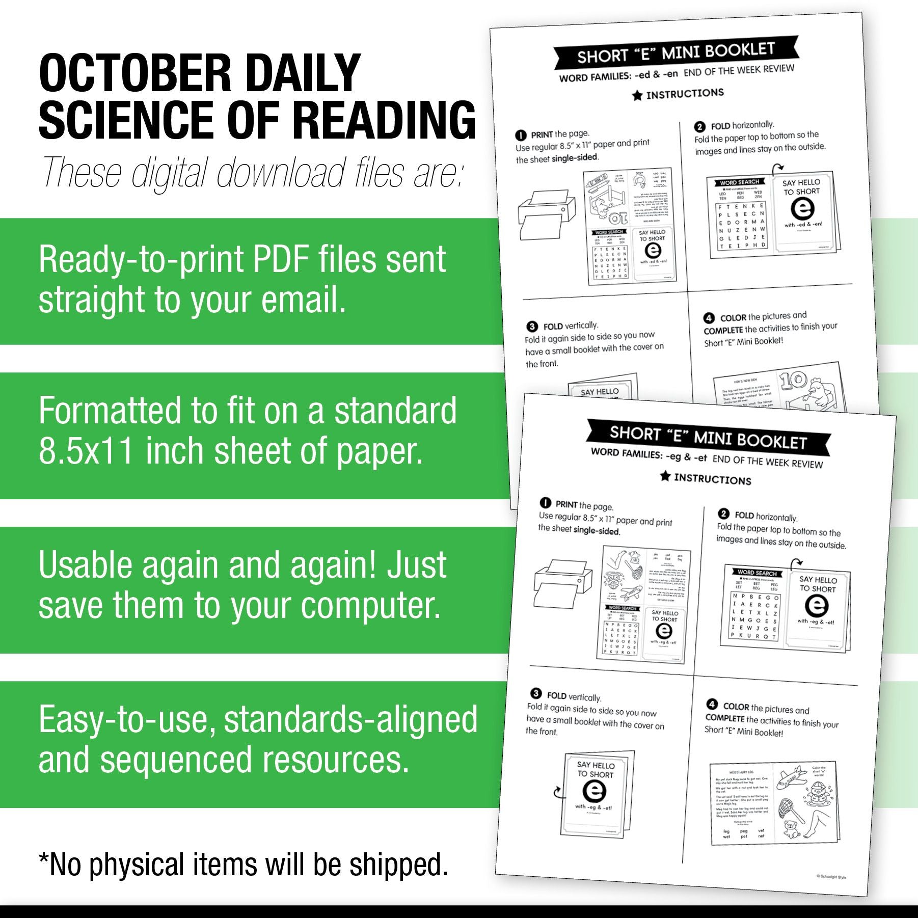 Printable First Grade October Daily Science of Reading Worksheets