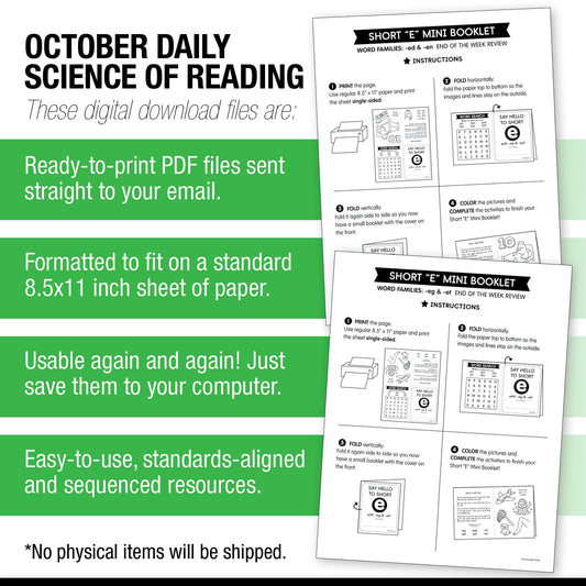 Printable First Grade October Daily Science of Reading Worksheets