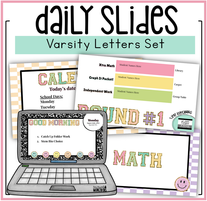 Varsity Letter Classroom Google Slides Composition Notebook Pastel Daily Slides