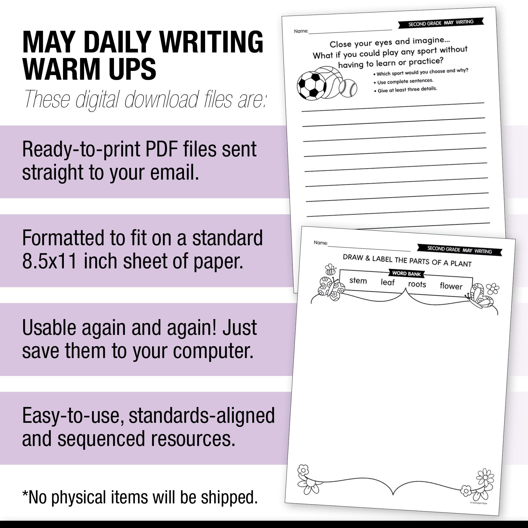 Printable Second Grade May Daily Writing Warm Ups