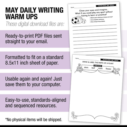 Printable Second Grade May Daily Writing Warm Ups