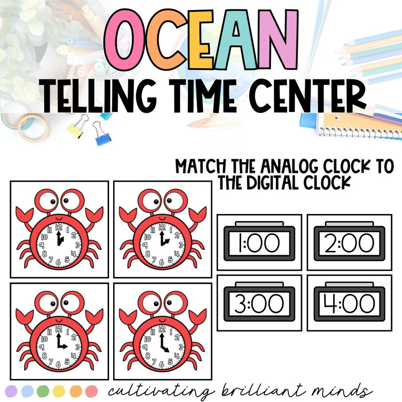 Ocean Telling Time Center | Time to the Hour and Half Hour | Analog and Digital