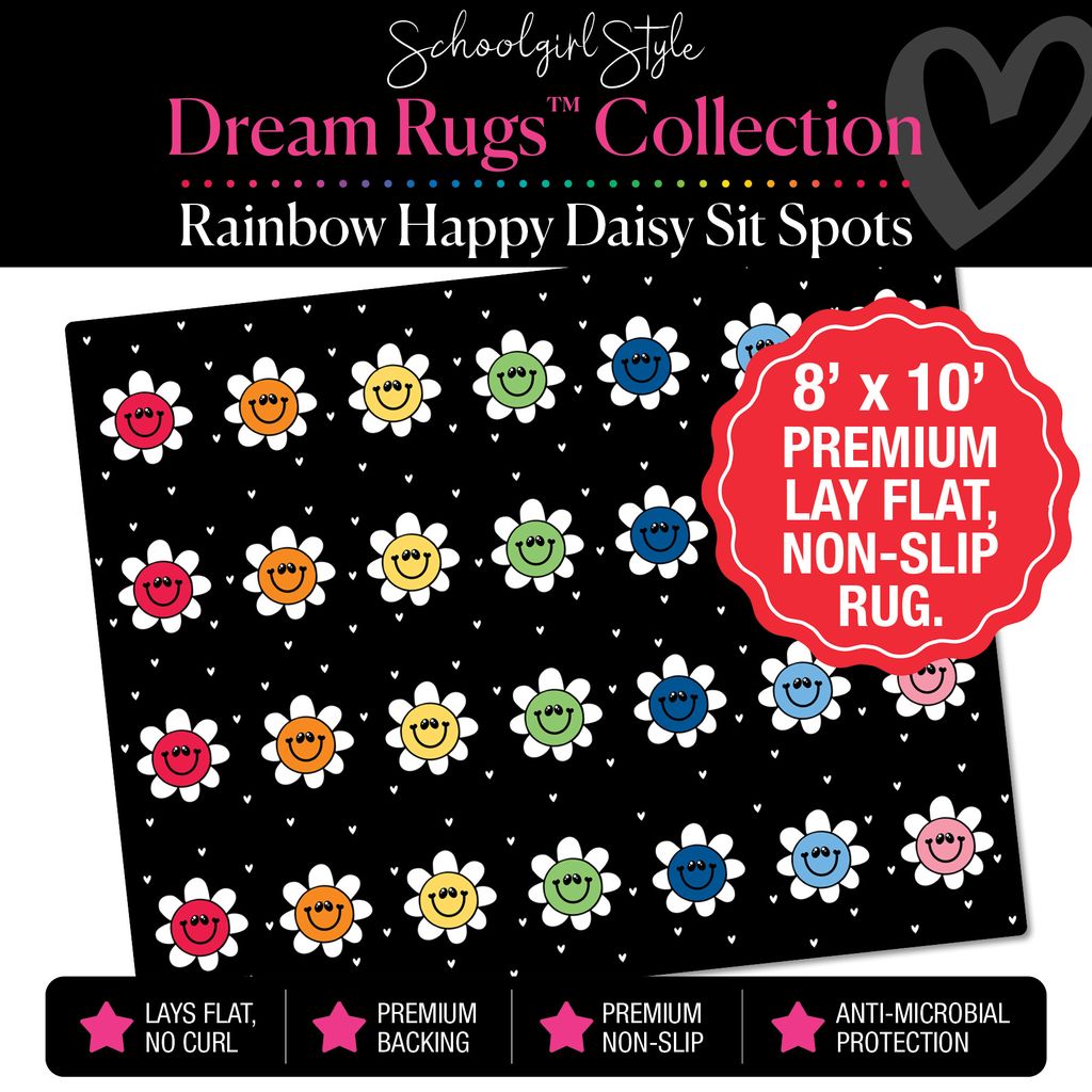 Rainbow Happy Face Daisy Sit Spot Classroom Rug by Schoolgirl Style