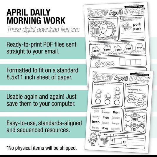 Printable First Grade April Daily Morning Work