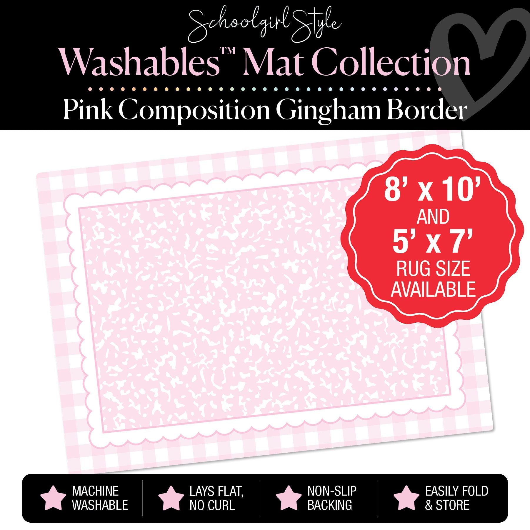 Pink Composition with Gingham Border Classroom Mat by Schoolgirl Style