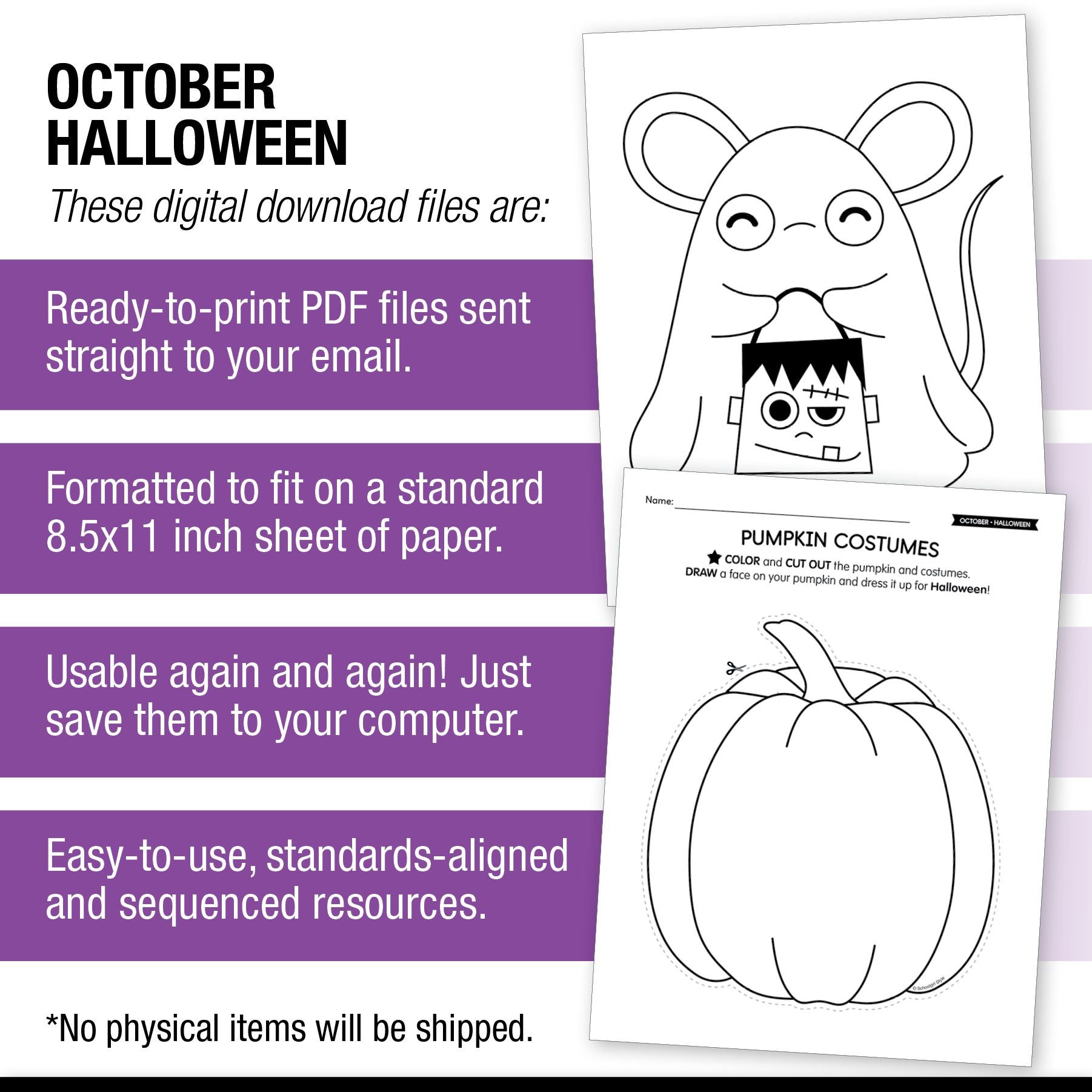 Printable Preschool and Kindergarten Halloween Worksheets, Activities and Coloring Pages | Halloween Party Pack