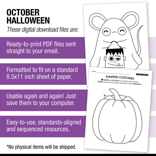 Printable Preschool and Kindergarten Halloween Worksheets, Activities and Coloring Pages | Halloween Party Pack