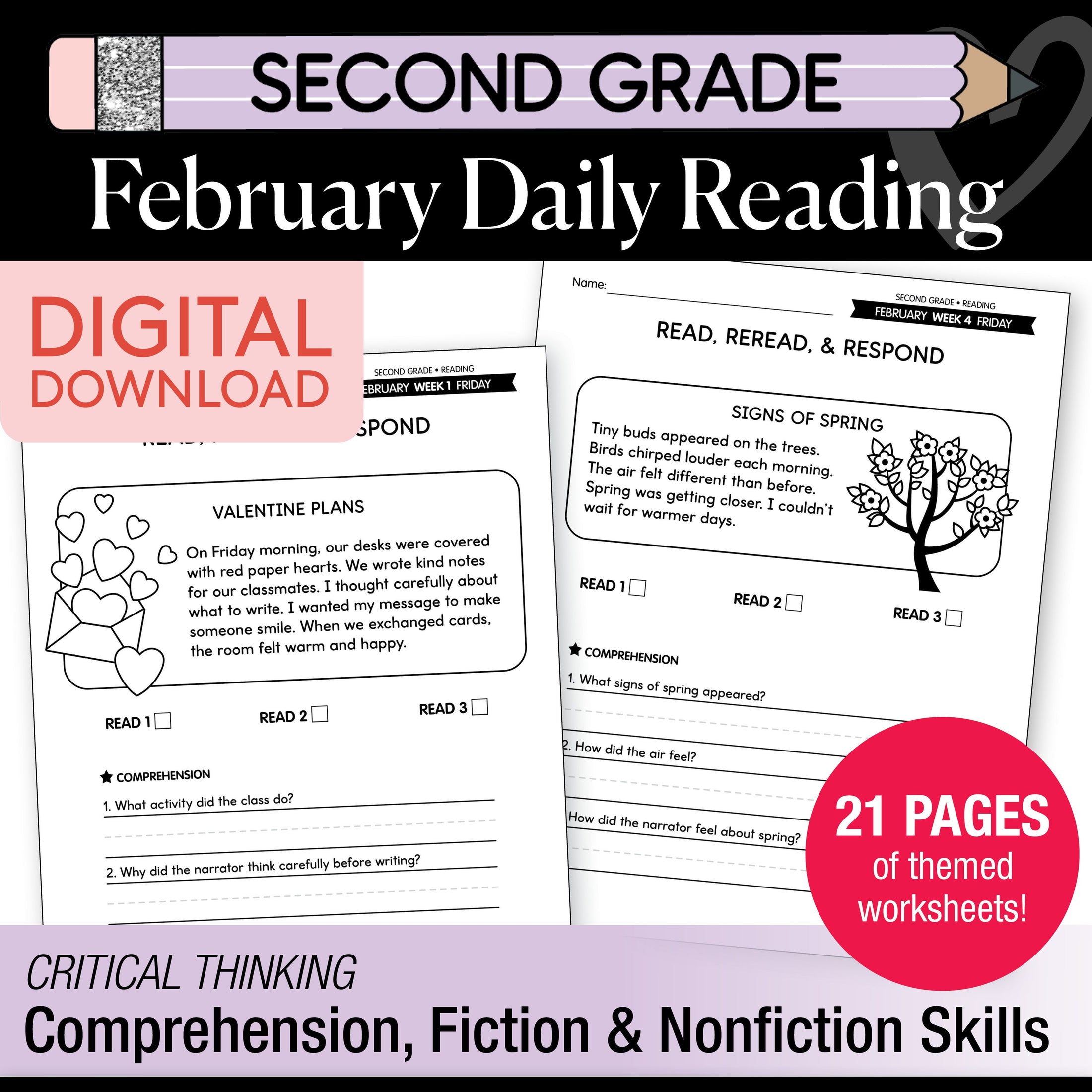 Printable Second Grade February Daily Reading