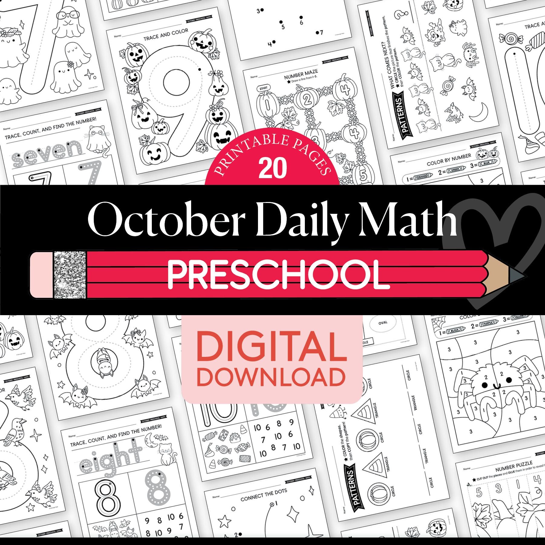Printable Preschool October Daily Math