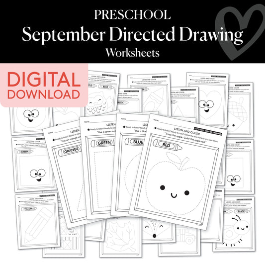 Preschool September Directed Drawing Worksheets