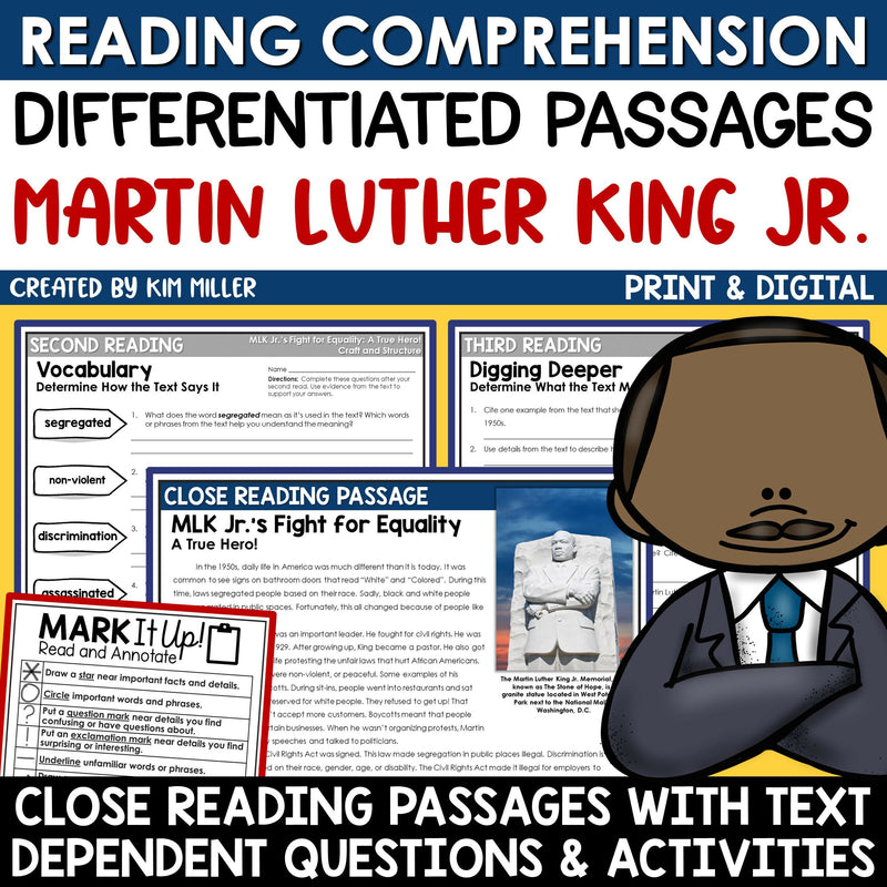 Martin Luther King Jr. Reading Comprehension Passages MLK Jr Activities