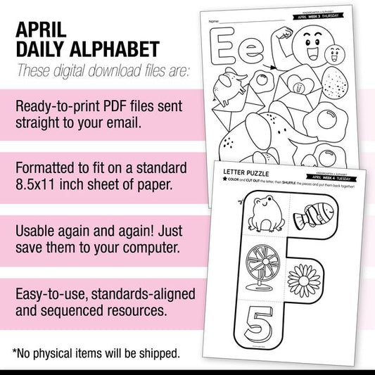 Printable Kindergarten April Daily Alphabet