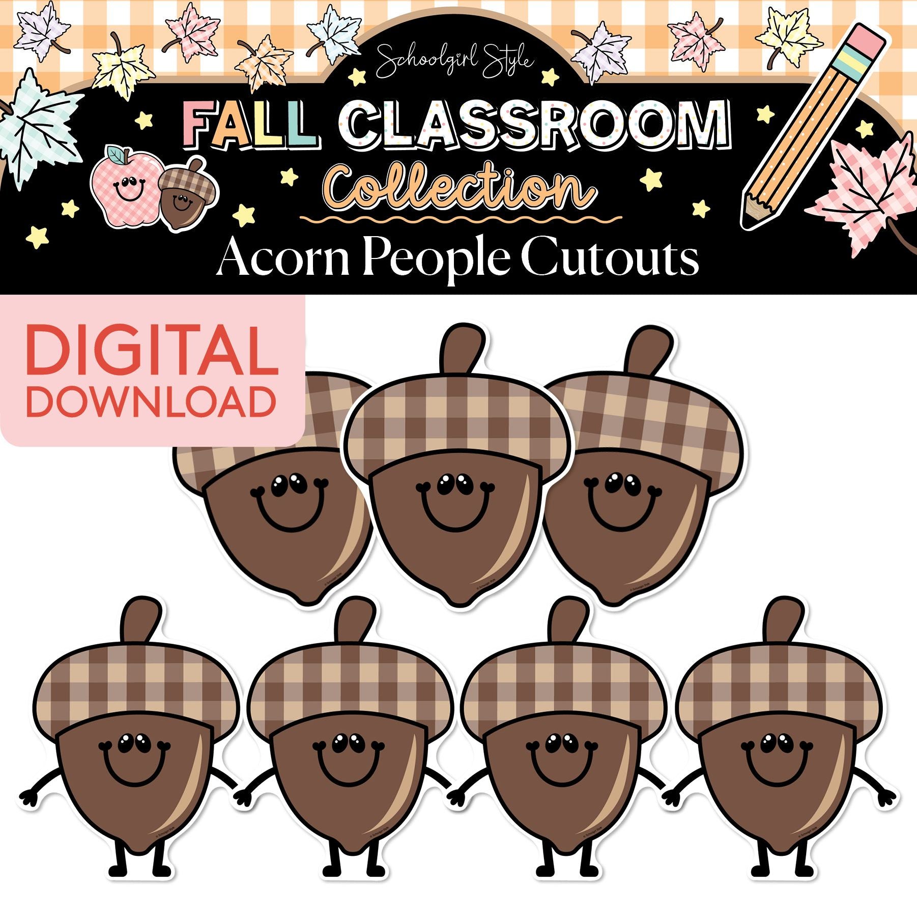 Printable Pastel Fall Acorn People Cutouts