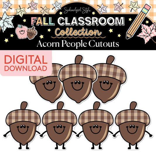 Printable Pastel Fall Acorn People Cutouts