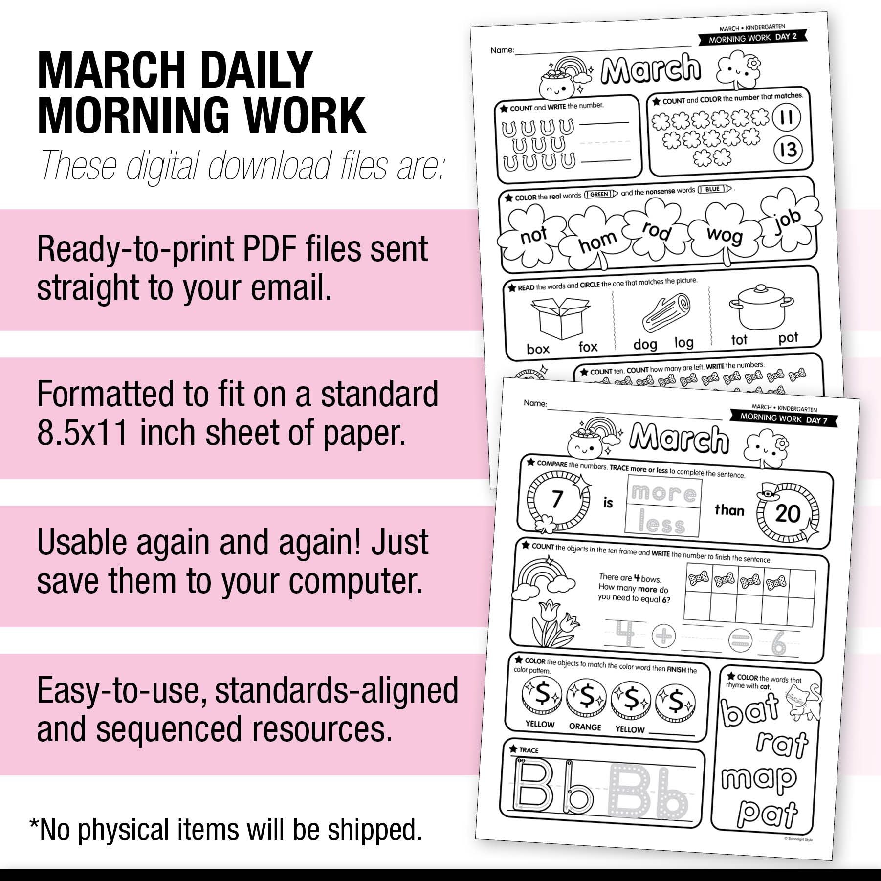 Printable Kindergarten March Daily Morning Work