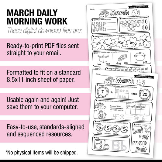 Printable Kindergarten March Daily Morning Work