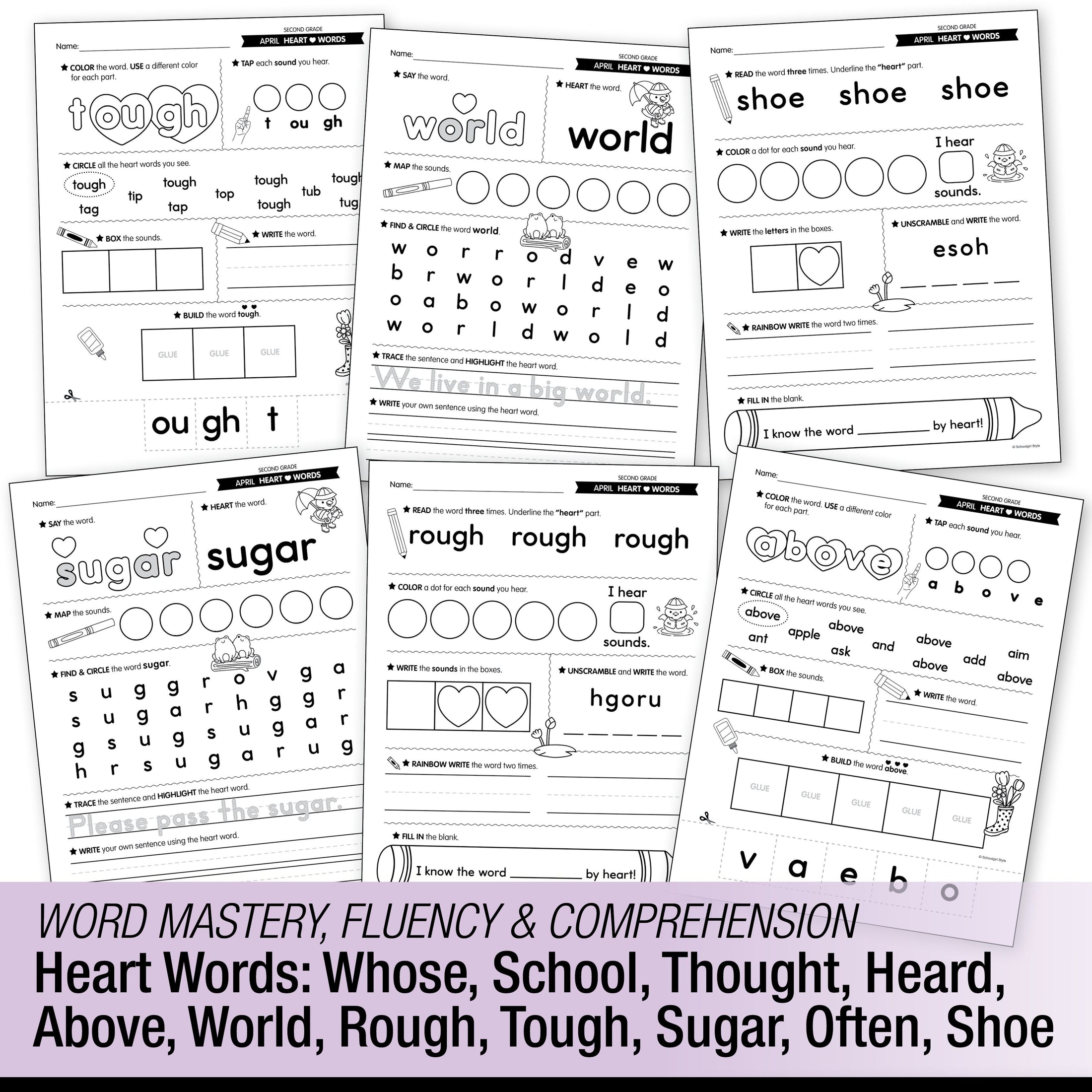 Printable Second Grade April Daily Heart Words