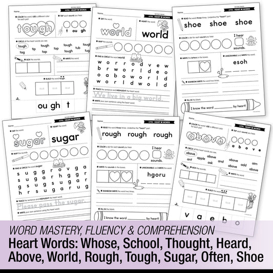 Printable Second Grade April Daily Heart Words