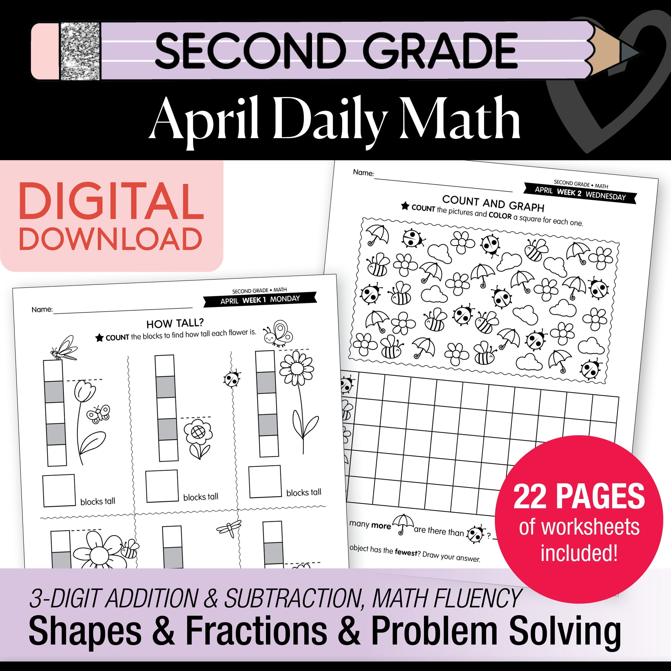 Printable Second Grade April Daily Math