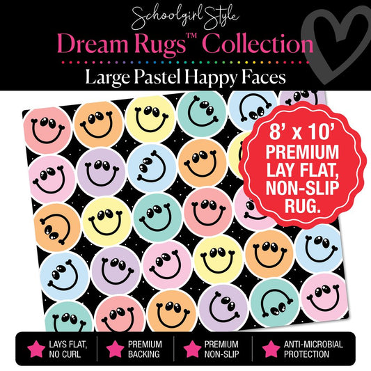 Large Scattered Pastel Happy Faces Classroom Rug by Schoolgirl Style