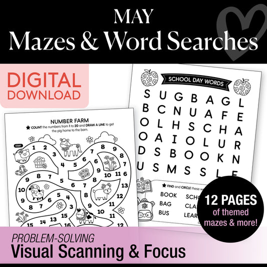 Printable May Mazes and Word Searches