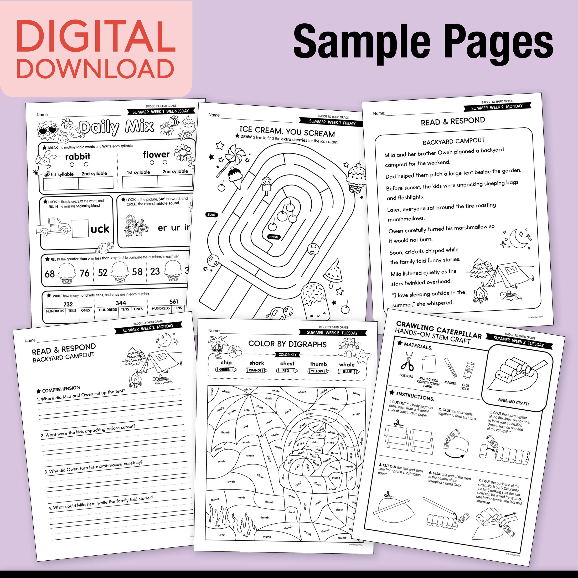 Printable Bridge To Third Grade Digital Summer Workbook