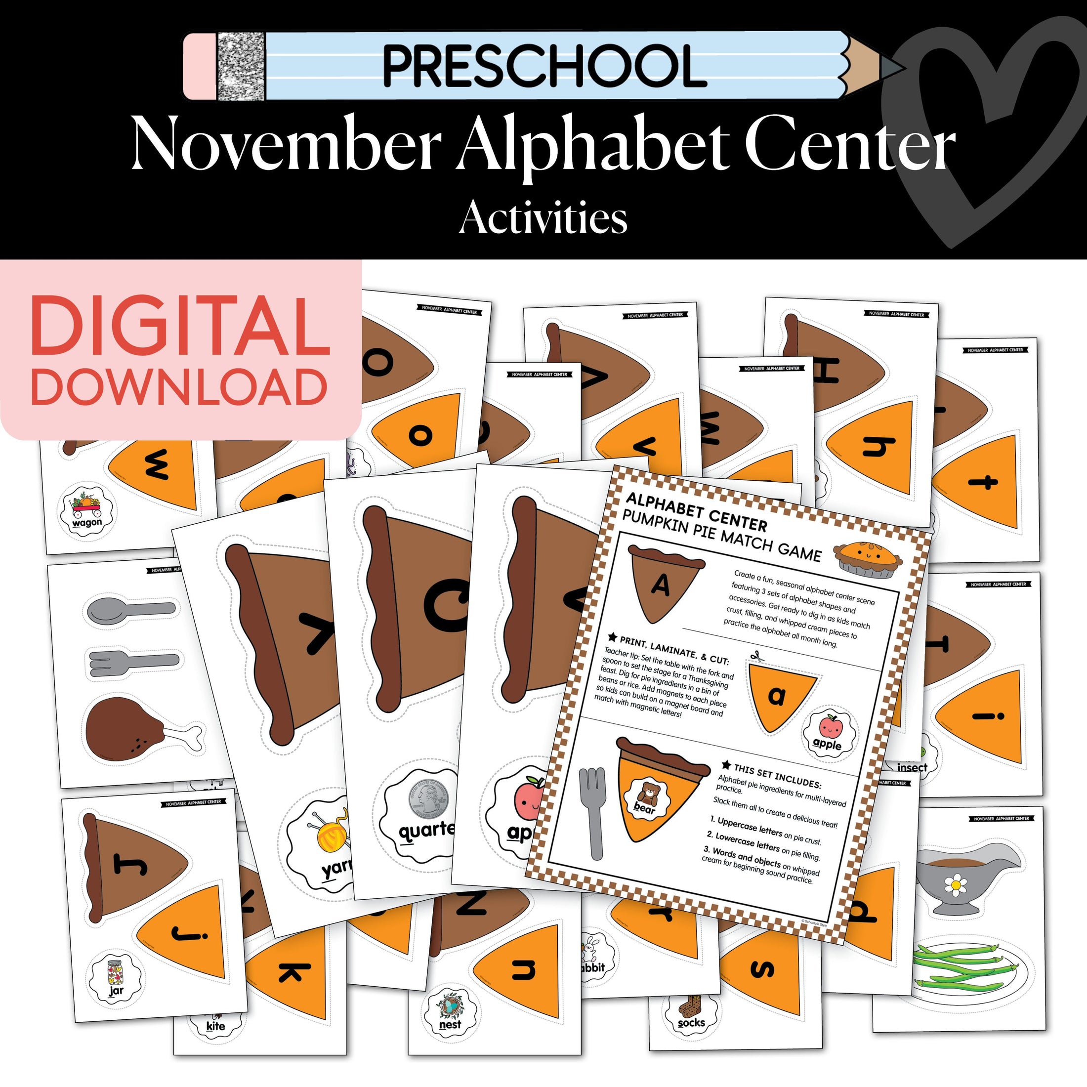 Printable Preschool November Alphabet Match