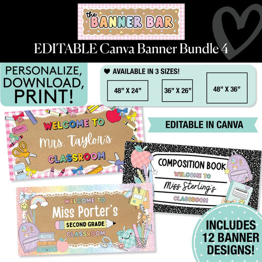 Personalized Editable Canva Kraft Style Banner Bundle 4