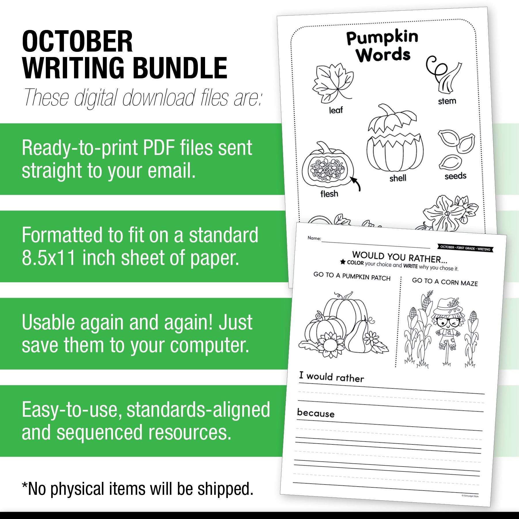Printable First Grade October Writing Bundle