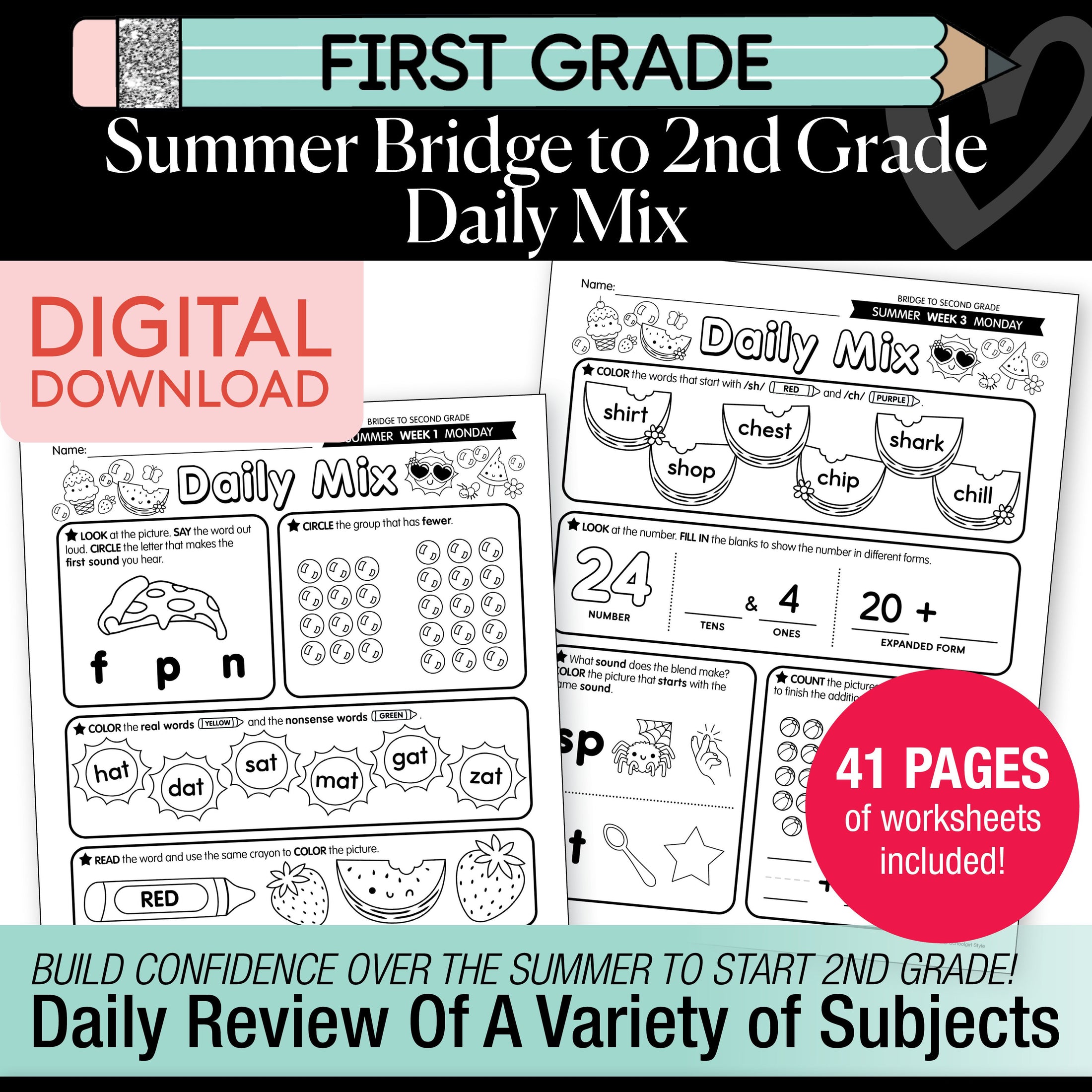Printable Bridge To Second Grade Daily Mix Digital Summer Workbook