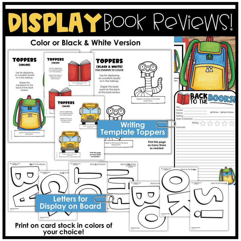 Back to School Bulletin Board Book Report Review Template Writing Activities