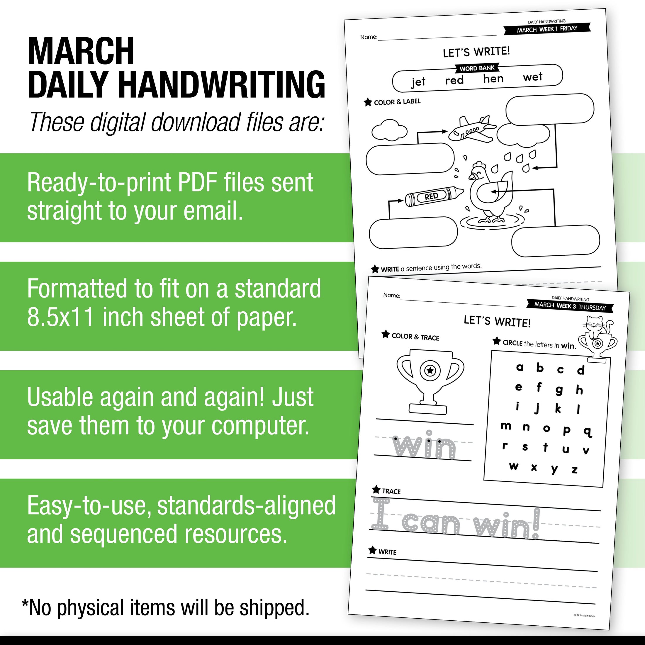 Printable March Daily Handwriting