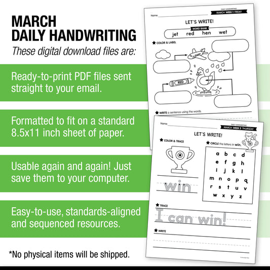 Printable March Daily Handwriting