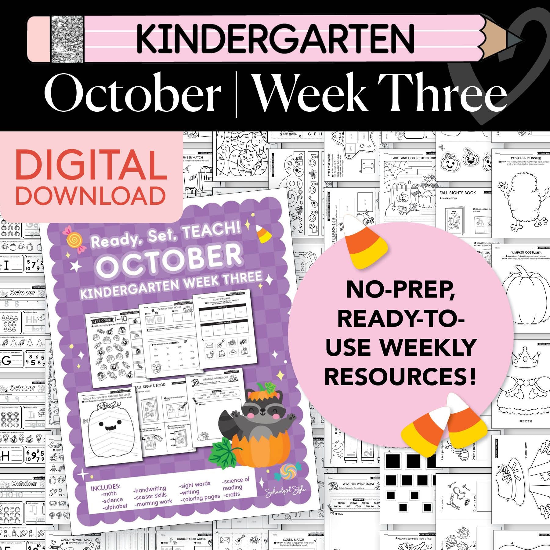Printable Kindergarten October Week 3 Resources