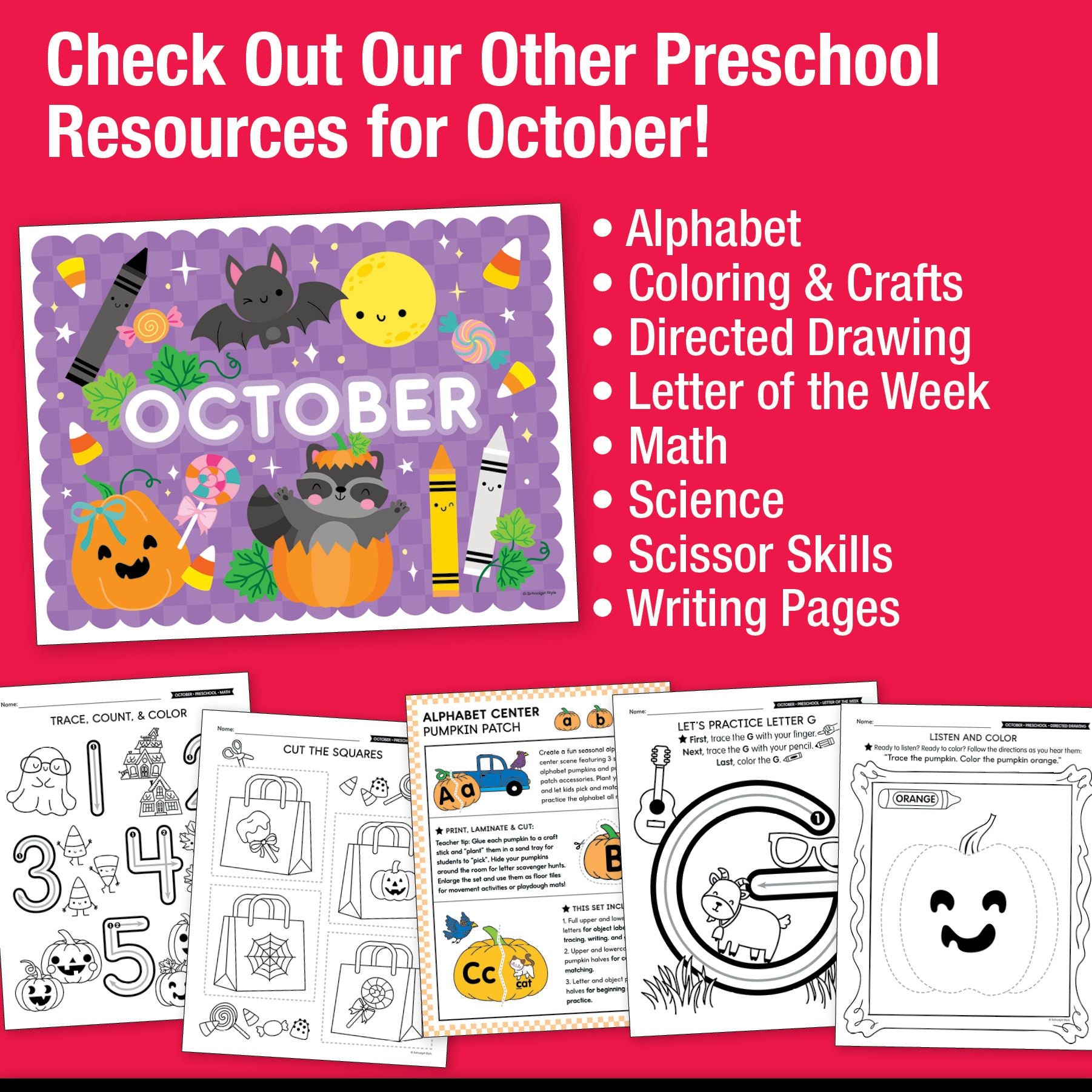 Printable Preschool October Pre-Writing Tracing Worksheets
