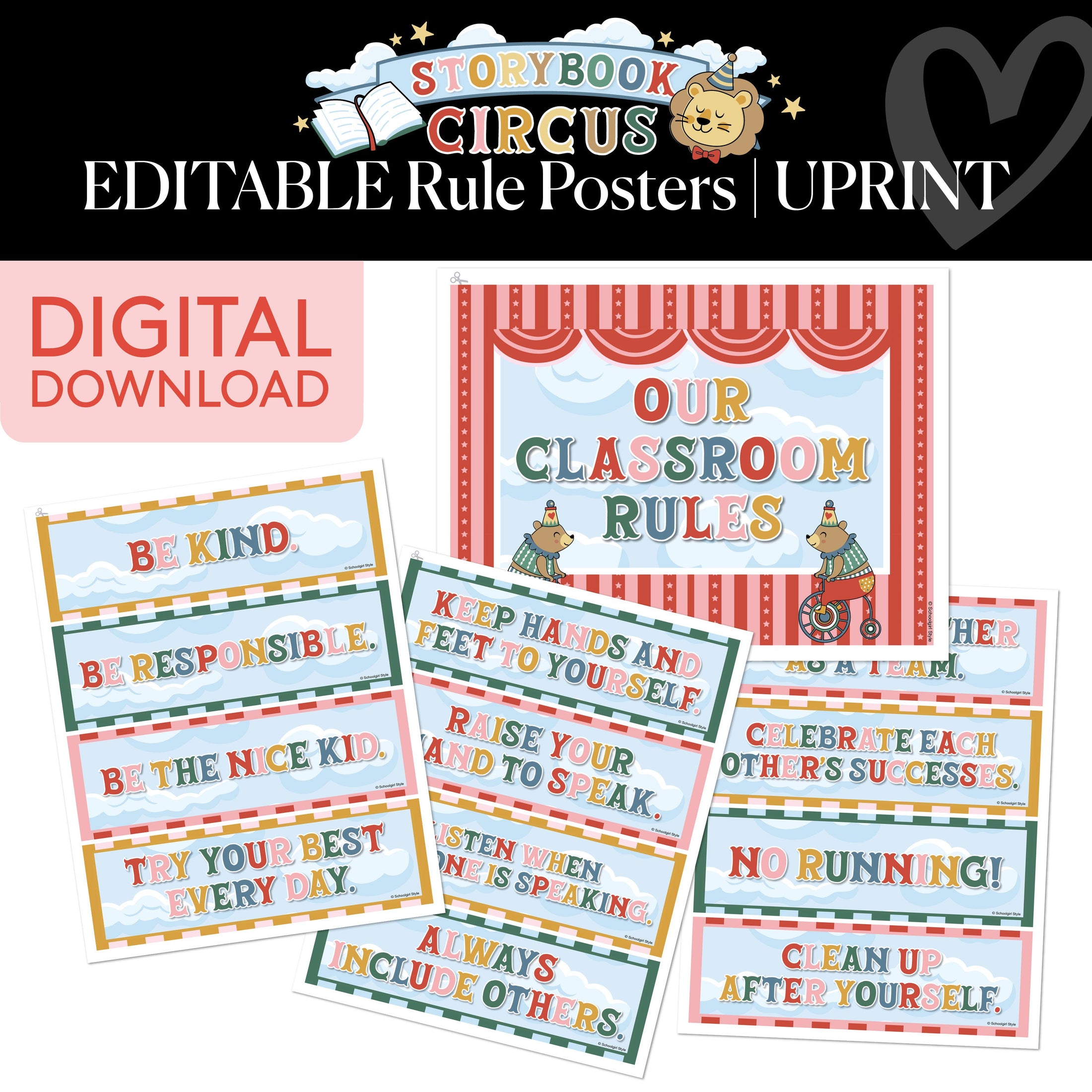 Printable Vintage Editable Rule Posters | Storybook Circus