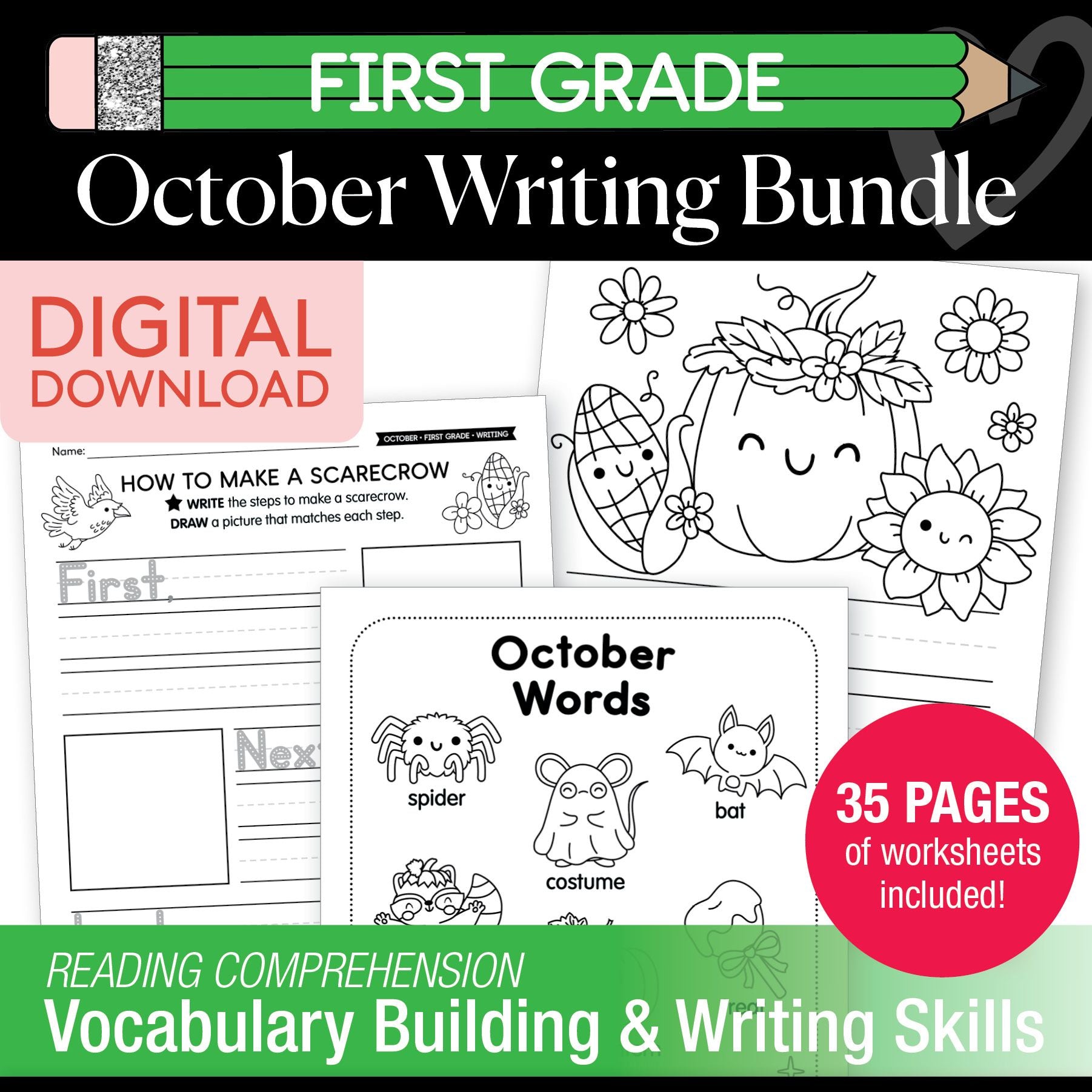 Printable First Grade October Writing Bundle