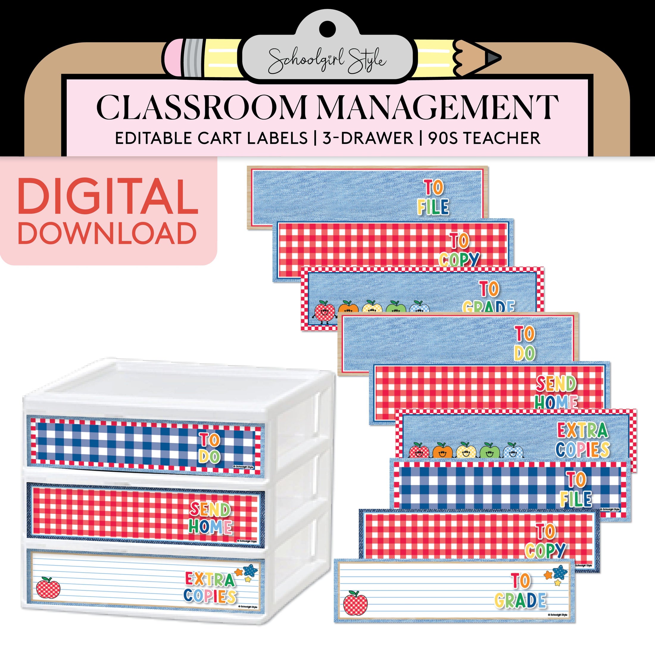Printable Editable 3 Drawer Cart Label | 90s Teacher