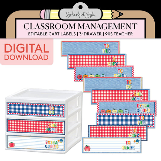 Printable Editable 3 Drawer Cart Label | 90s Teacher
