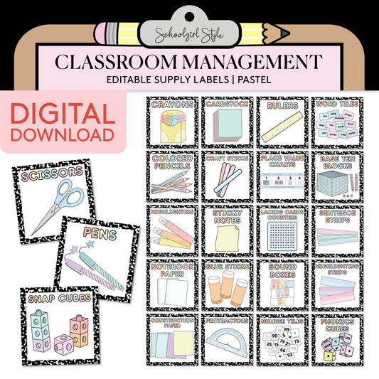 Printable Editable Pastel Classroom Supply Labels