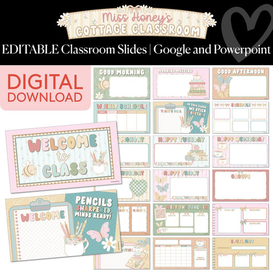 Printable Editable Google & PowerPoint Classroom Slides | Miss Honey's Cottage Classroom