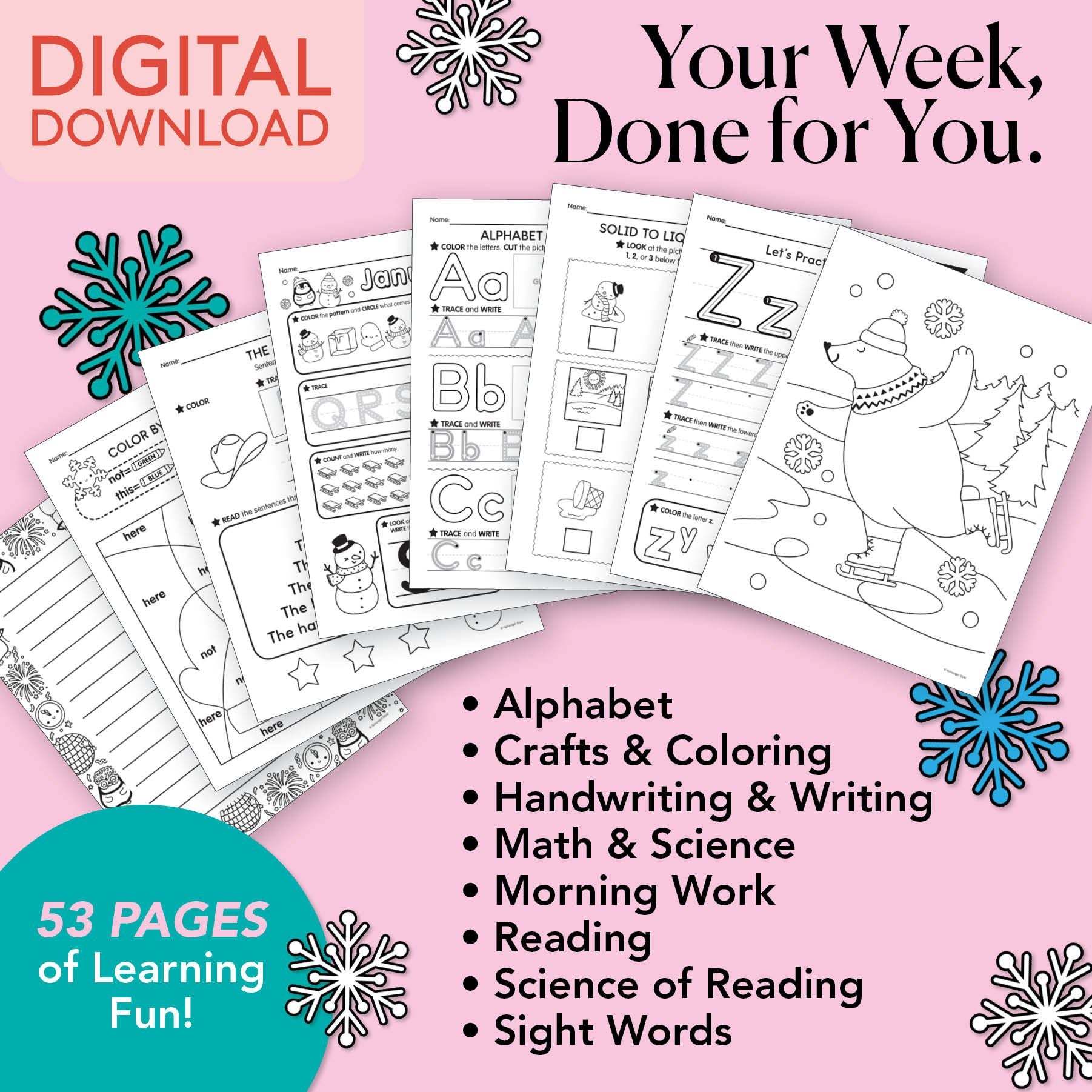 Printable Kindergarten January Week 2 Resources