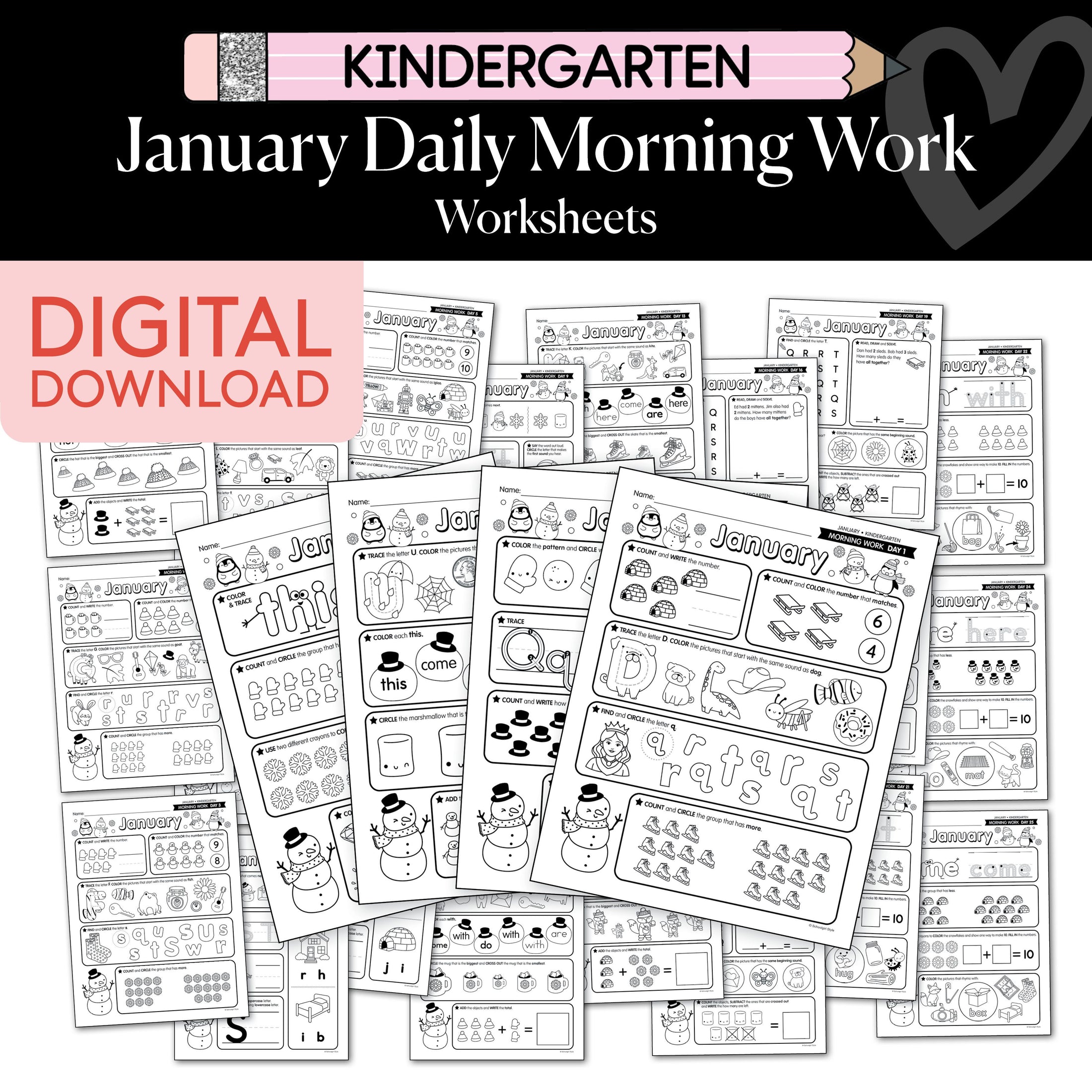 Printable Kindergarten January Daily Morning Work