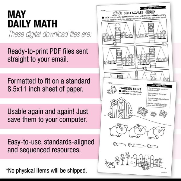 Printable Kindergarten May Daily Math