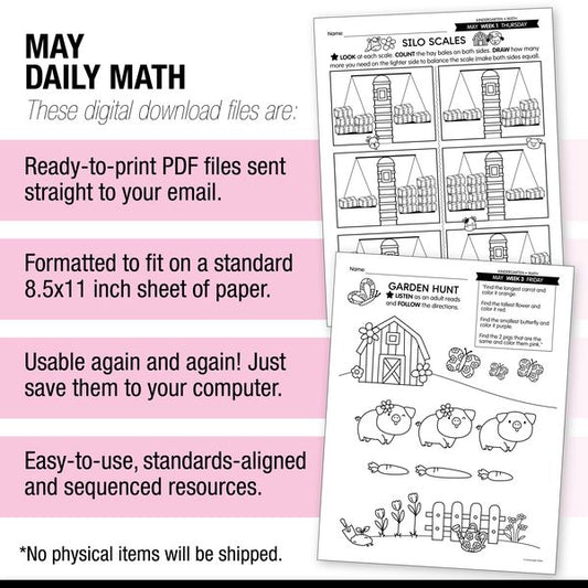 Printable Kindergarten May Daily Math