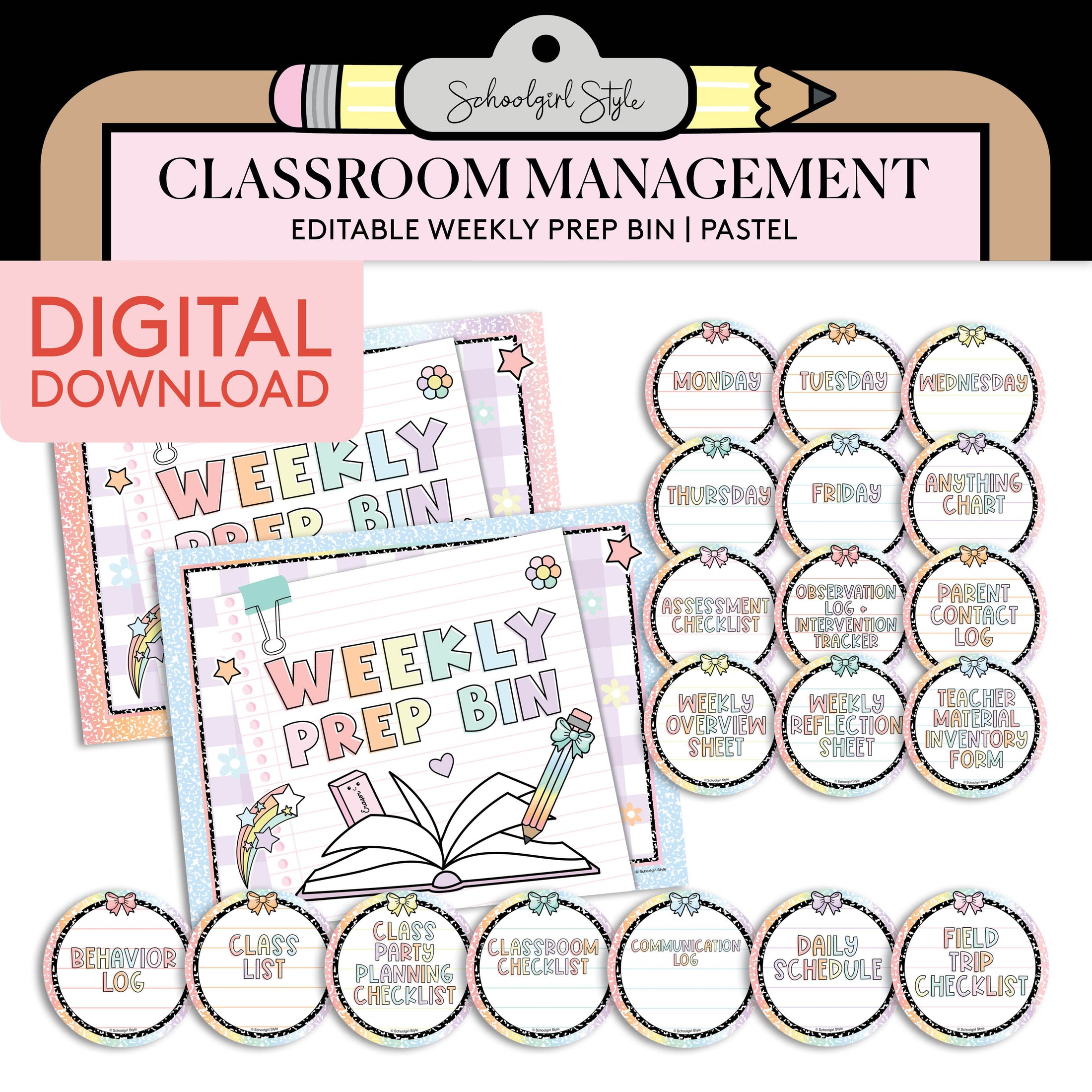Printable Pastel Weekly Prep Bin