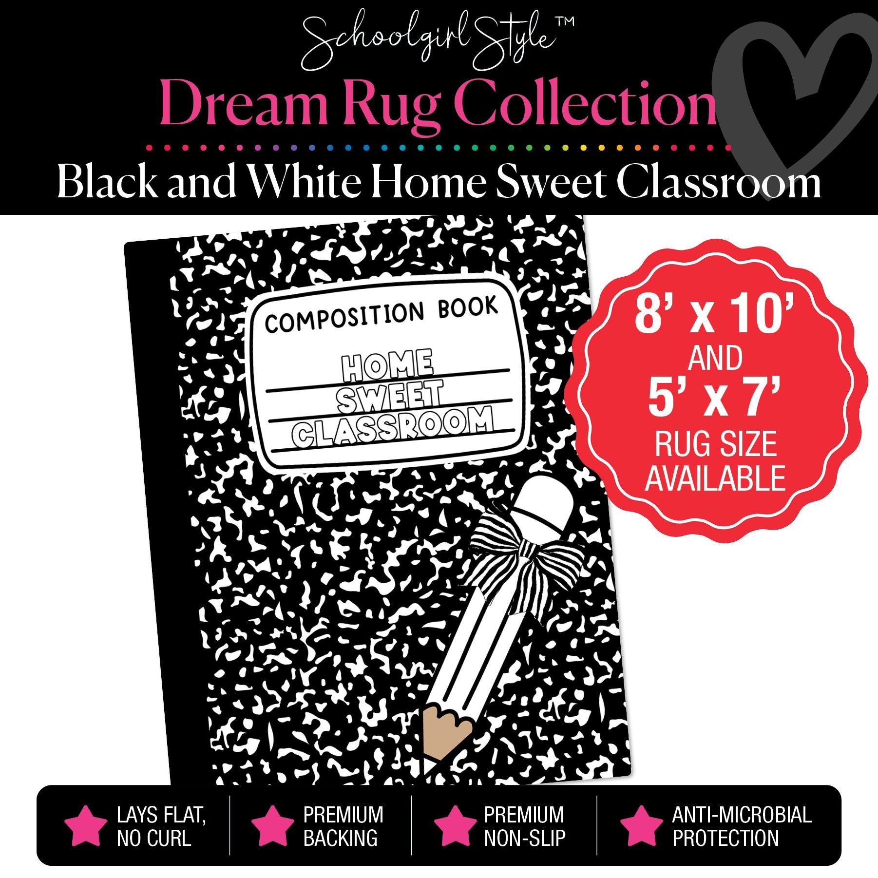 Black and White Home Sweet Classroom Composition Notebook Label Classroom Rug by Schoolgirl Style